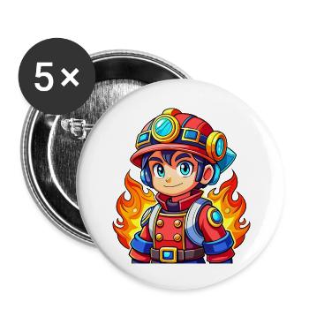 Held in Rot der Feuerwehrmann - Buttons klein 25 mm (5er Pack) - Weiß - Vorne