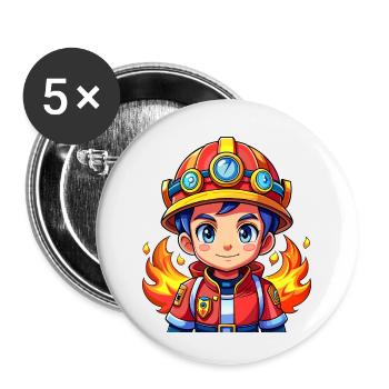 Held in Rot der Feuerwehrmann - Buttons klein 25 mm (5er Pack) - Weiß - Vorne