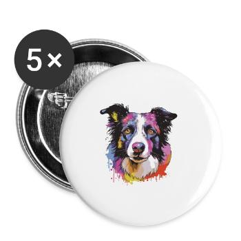 Border Collie Dog Pop Art Head - Buttons small 1''/25 mm (5-pack) - white - Front