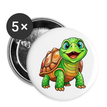 Mega Cute Turtle - Buttons small 1''/25 mm (5-pack) - white - Front
