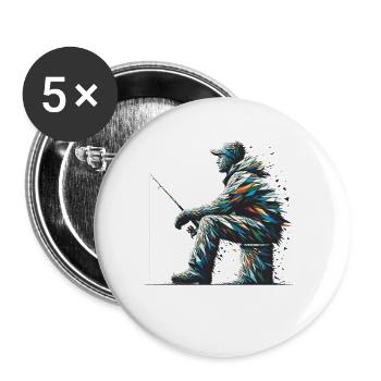Polygon Art Eisfischen Fisch Fischer Angler - Buttons klein 25 mm (5er Pack) - Weiß - Vorne