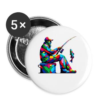 Bunte Pop Art Eisfischen Fisch Fischer Angler - Buttons klein 25 mm (5er Pack) - Weiß - Vorne