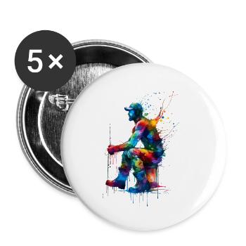 Bunte Splash Art Eisfischen Fischfischer Fischer - Buttons klein 25 mm (5er Pack) - Weiß - Vorne