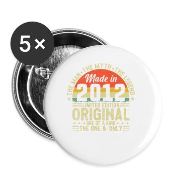 Millésime 2012 - T-shirt légendaire de l’année de naissance - Lot de 5 petits badges (25 mm) - blanc - Devant