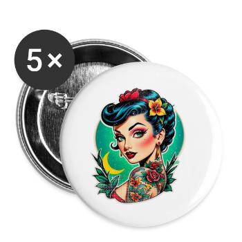 Rockabilly / Pin-up / 50er Jahre - Buttons klein 25 mm (5er Pack) - Weiß - Vorne