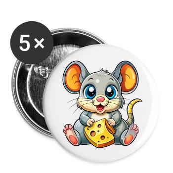 Cheese Loving Mouse - Buttons small 1''/25 mm (5-pack) - white - Front