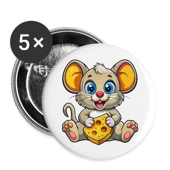 Cheese Loving Mouse - Buttons small 1''/25 mm (5-pack) - white - Front
