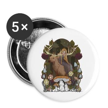Märchen Märchenfigur Mädchen Wald Natur Hirsch - Buttons klein 25 mm (5er Pack) - Weiß - Vorne