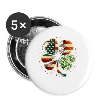 Amerikanische Flagge USA Kleeblatt St. Patricks Day - Buttons klein 25 mm (5er Pack) - Weiß - Vorne