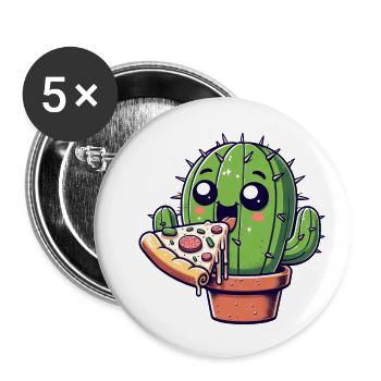Niedlicher Kaktus Pizza Comic - Buttons klein 25 mm (5er Pack) - Weiß - Vorne