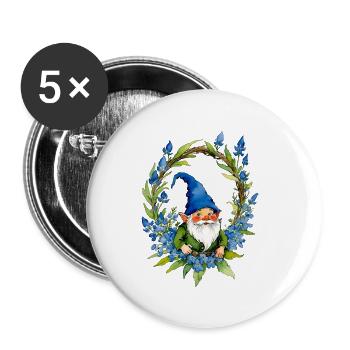 Blauhauben-Gnom - Buttons klein 25 mm (5er Pack) - Weiß - Vorne
