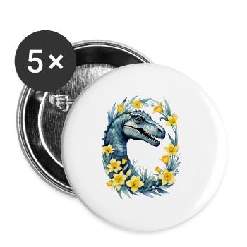 Trex Dinosaur Daffodils - Buttons small 1''/25 mm (5-pack) - white - Front