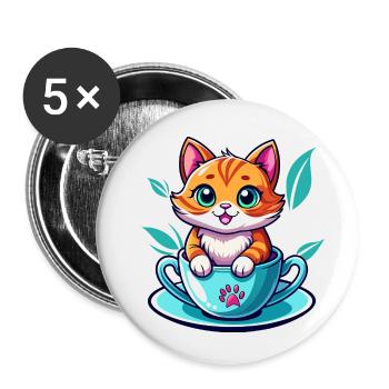 Katze in der Tasse - Buttons klein 25 mm (5er Pack) - Weiß - Vorne