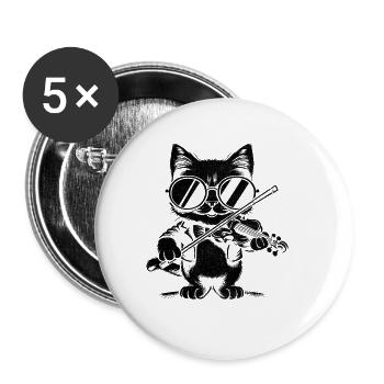Cat Playing Violin Instrument Violinist Fiddler Vi - Buttons small 1''/25 mm (5-pack) - white - Front