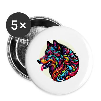 Loup, Tête de Loup - Lot de 5 petits badges (25 mm) - blanc - Devant
