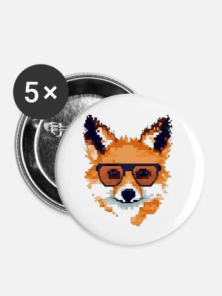 Pixolo der Fuchs - Buttons klein 25 mm (5er Pack) - Weiß