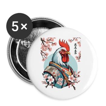 Chickens Samurai Retro Vintage Aesthetic Design - Buttons small 1''/25 mm (5-pack) - white - Front