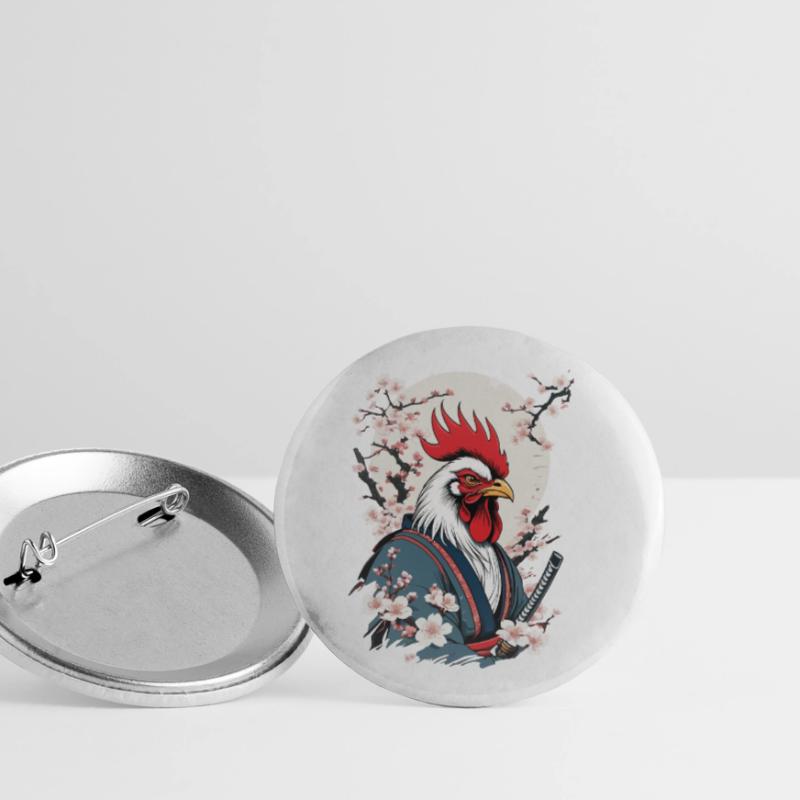 Vintage Hahn Samurai Ukiyo-E Style Design Buttons klein 25 mm (5er Pack)