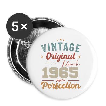 March 1965 Vintage Born Vintage Birthday - Buttons small 1''/25 mm (5-pack) - white - Front