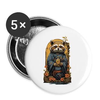 Chien viverrin mignon saké japonais Art Vintage - Lot de 5 petits badges (25 mm) - blanc - Devant