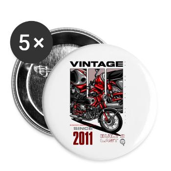 Vintage Motorrad Biker Motorrad Geburtstag 2011 - Buttons klein 25 mm (5er Pack) - Weiß - Vorne