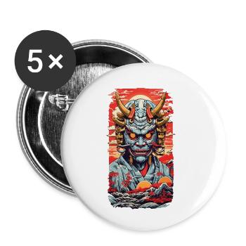Ästhetik Yokai Oni Ukiyo-E Japanischer Dämon Style - Buttons klein 25 mm (5er Pack) - Weiß - Vorne