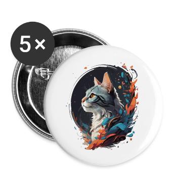 Colorful Cat - Buttons small 1''/25 mm (5-pack) - white - Front