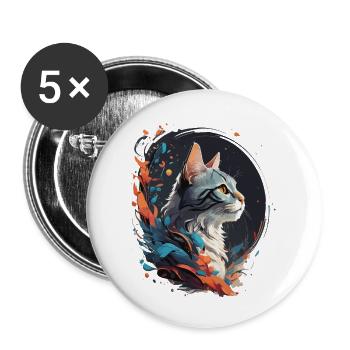 Colorful Cat - Buttons small 1''/25 mm (5-pack) - white - Front