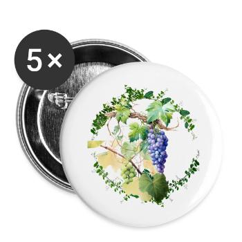 Feuilles de vignes avec raisins blanc et noir - Lot de 5 petits badges (25 mm) - blanc - Devant