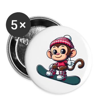 Affe Snowboarder Winter Wintersport Urlaub Design - Buttons klein 25 mm (5er Pack) - Weiß - Vorne
