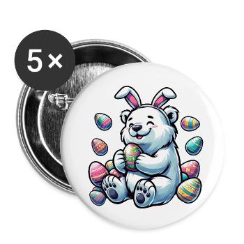 Motif d’oeuf de Pâques d’ours polaire de dessin animé - Lot de 5 petits badges (25 mm) - blanc - Devant