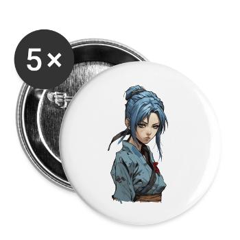 Anime Kunoichi Girl Japanischer Ninja - Buttons klein 25 mm (5er Pack) - Weiß - Vorne