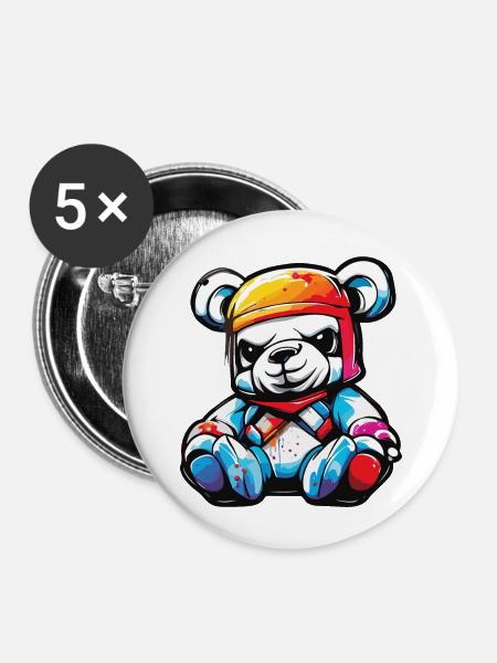 Teddybär / Kuscheltier / Stofftier / Geschenkidee - Buttons klein 25 mm (5er Pack) - Weiß