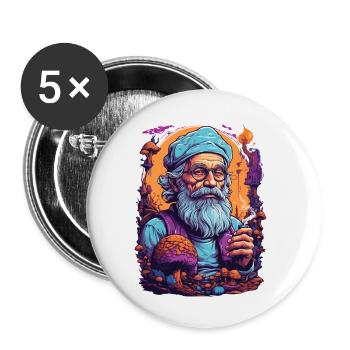 Vivid Colors Woodland Mushrooms Psychedelic Art - Buttons small 1''/25 mm (5-pack) - white - Front