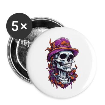 Crâne psychédélique Art Goa Trance champignons - Lot de 5 petits badges (25 mm) - blanc - Devant