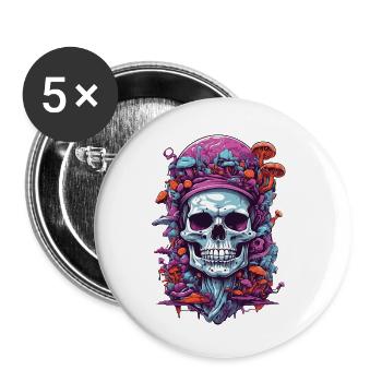 Art psychédélique et champignons des bois tête de mort Design - Lot de 5 petits badges (25 mm) - blanc - Devant