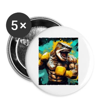 Hai Tier Boxer Kämpfer - Buttons klein 25 mm (5er Pack) - Weiß - Vorne