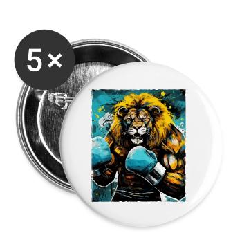 Combattant de boxeur lion - Lot de 5 petits badges (25 mm) - blanc - Devant