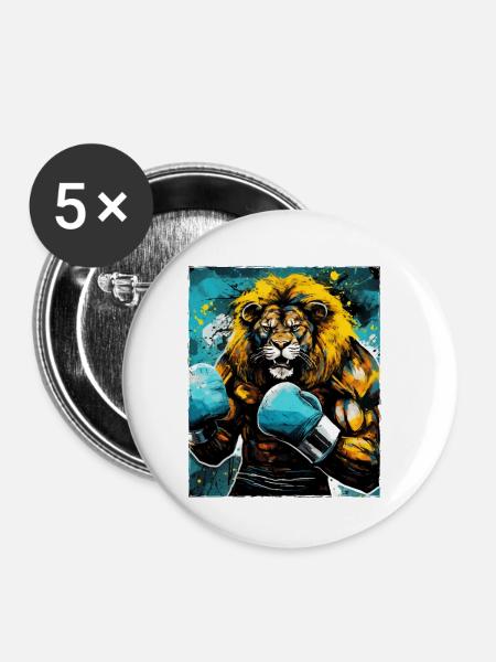 Löwe Boxer Kämpfer - Buttons klein 25 mm (5er Pack) - Weiß
