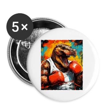 Alligator Boxer Kämpfer Beast Boxing - Buttons klein 25 mm (5er Pack) - Weiß - Vorne