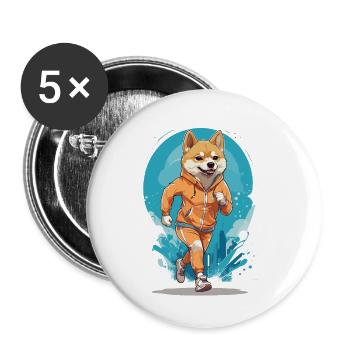 Running Shiba Dog Thrills Jogger - Lot de 5 petits badges (25 mm) - blanc - Devant