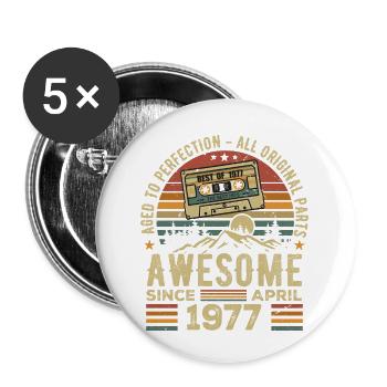 Avril 1977 Vintage Anniversaire Rétro Cadeau - Lot de 5 petits badges (25 mm) - blanc - Devant