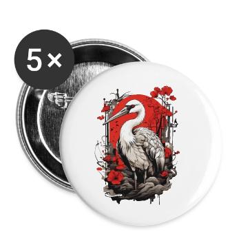 Kranich Asiatische Ästhetik Vintage Streetwear - Buttons klein 25 mm (5er Pack) - Weiß - Vorne