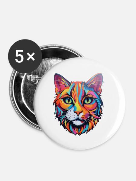 Katze psychedelisch - Buttons klein 25 mm (5er Pack) - Weiß