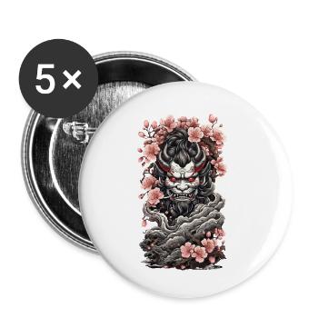 Kirschblüten Yokai Oni Vintage Japan - Buttons klein 25 mm (5er Pack) - Weiß - Vorne