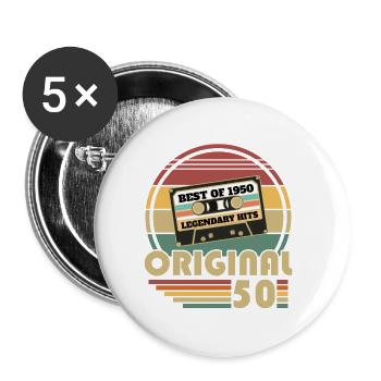 Original 1950er Jahre Vintage Retro Geburtstagsgeschenk - Buttons klein 25 mm (5er Pack) - Weiß - Vorne