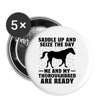 Courses de chevaux pur-sang Équitation Chevaux équestres - Lot de 5 petits badges (25 mm) - blanc - Devant