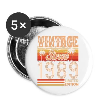 1989. Vintage Born in 1989 Birthday - Buttons small 1''/25 mm (5-pack) - white - Front