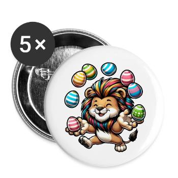 Oster Löwe & Ratte Jongleure - Buttons klein 25 mm (5er Pack) - Weiß - Vorne
