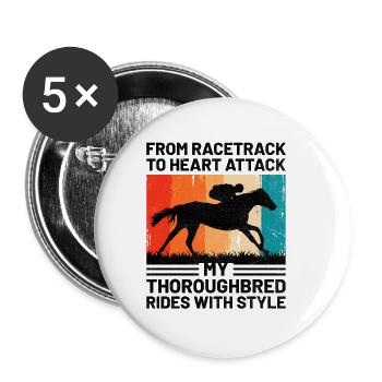 Courses de chevaux pur-sang Équitation Chevaux équestres - Lot de 5 petits badges (25 mm) - blanc - Devant